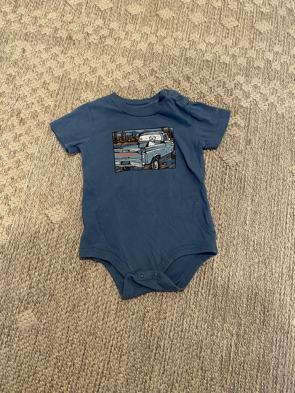 Carhartt Baby Bodysuit with Dog In A Truck Graphic